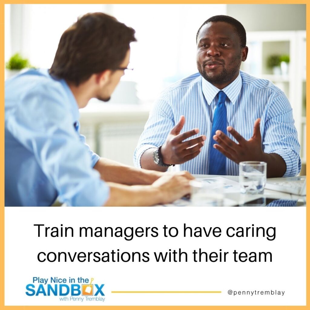 image of manager having a caring conversation with employee to listen