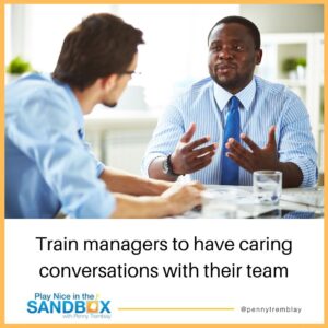 image of manager having a caring conversation with employee to listen