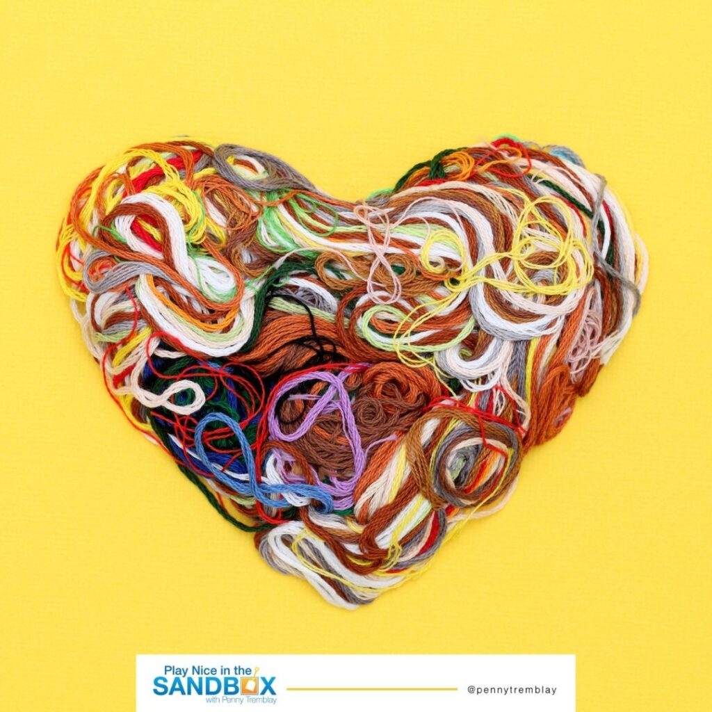 image of a heart shaped ball of elastics entangled in conflict with Penny Tremblay
