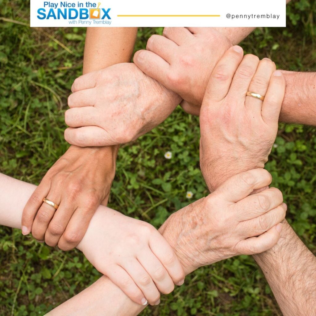 image of a trust circle of hands holding each other's wrists