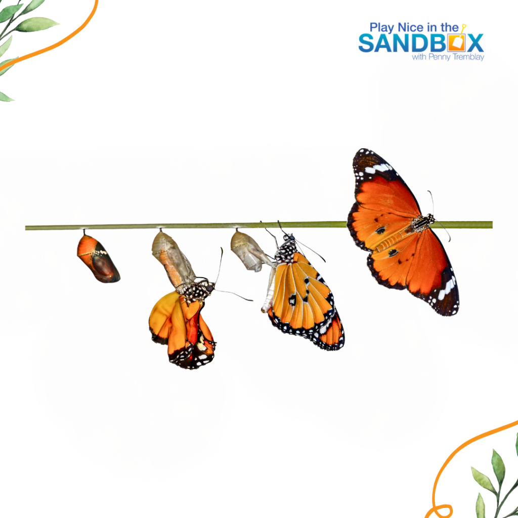 image of a butterfly emerging from it's cocoon symbolizing transformation, beauty and the journey of growth and feelings