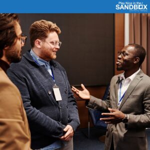 image of 3 people with one talking and the other two actively listening to build connection