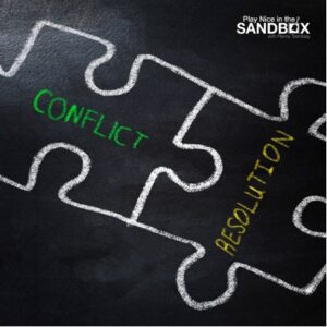 image of two puzzle pieces drawn together where one says conflict and the other says resolution